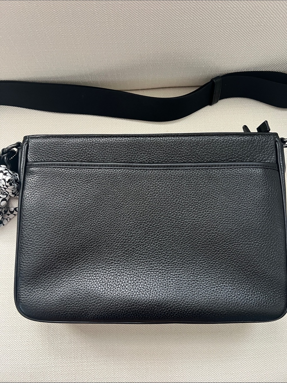 Coach Black Pebbled Leather Messenger Bag with Scarf Tie - Picture 5 of 8
